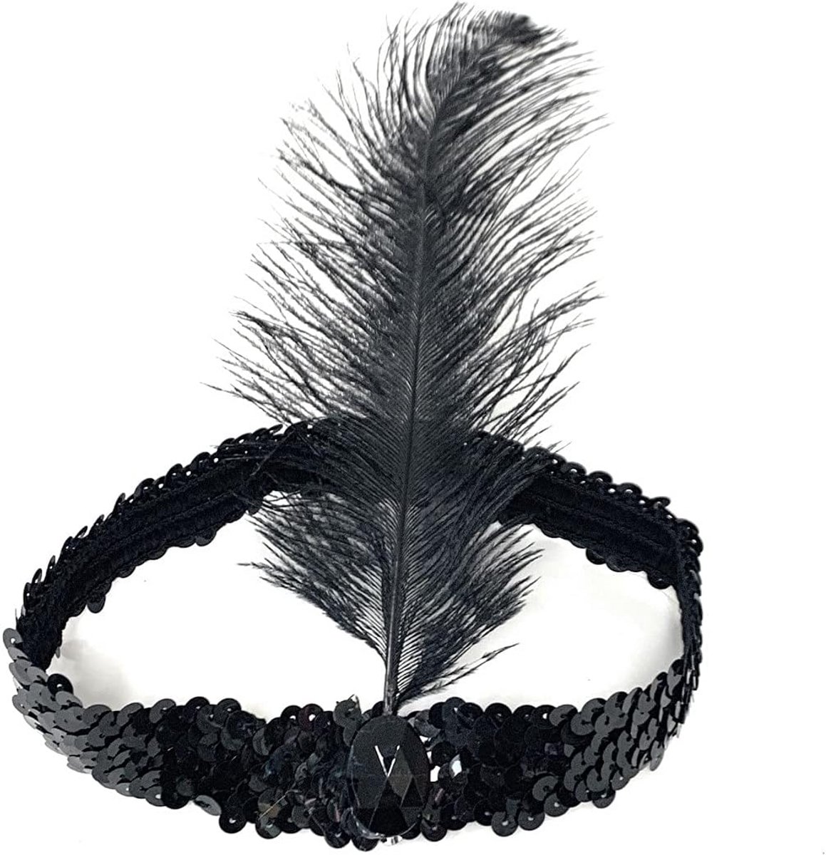 Jaren '20 Hoofdband met Pailletten en Veer - Charleston & Gatsby Accessoire