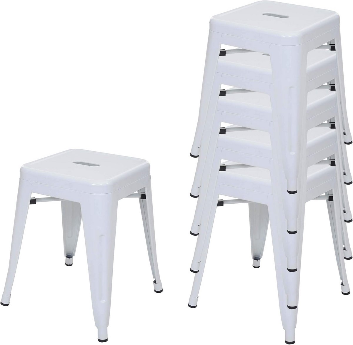 6x Stapelbare Metalen Zitkrukken Industrieel Design Wit