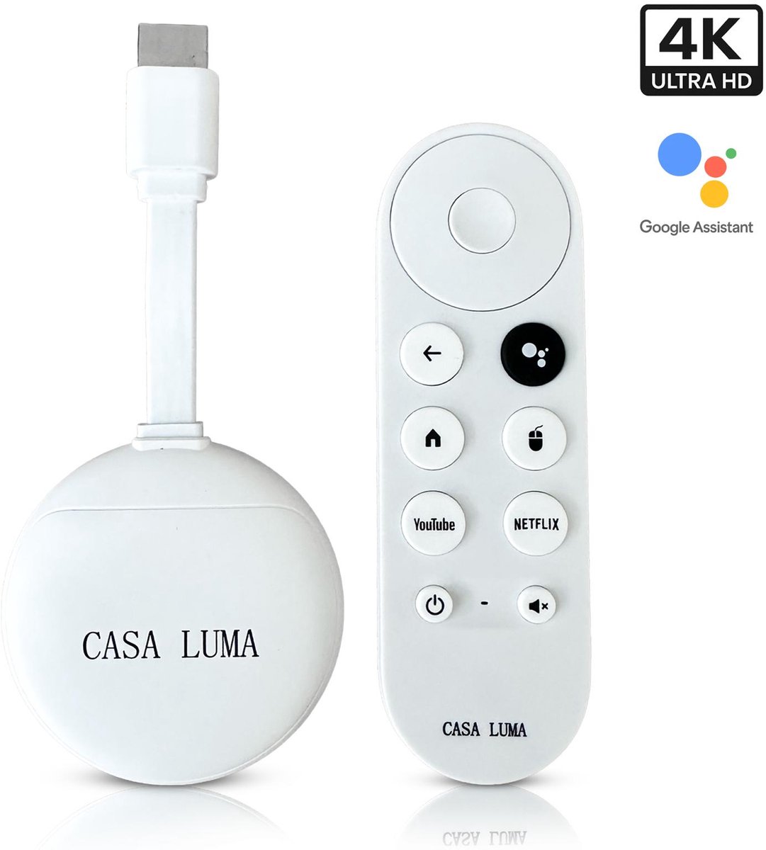 CASA LUMA Android TV Stick 4K Ultra HD –WiFi 6 – Google Assistant & Spraakbediening – Smart TV Box – Netflix , YouTube, Disney+ - Google Play – Chromecast Alternatief