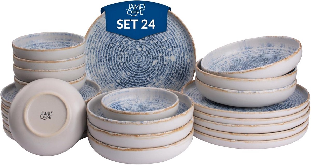 Serviesset Azure Vintage 24-delig Stoneware voor 6 Personen - Wit Blauw