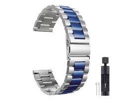 20mm Universele Oyster Horlogeband RVS316L – Zilver met Blauwe Middenschakel – Luxe Stalen Band