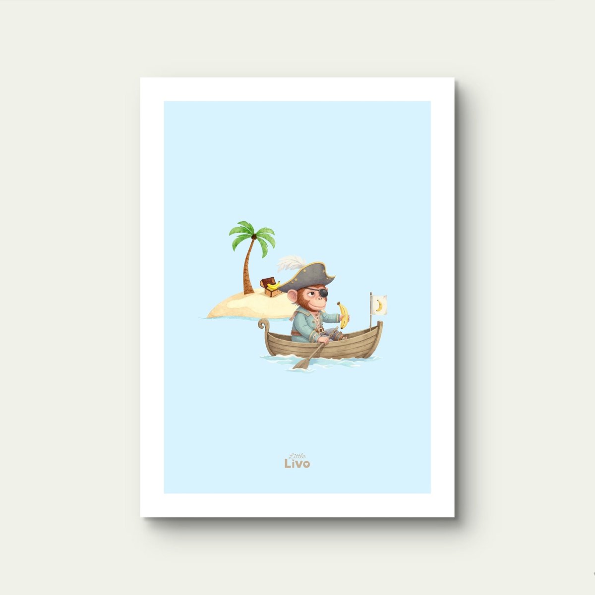 Little Livo Kinderposter De Aap Piraat – Poster Kinderkamer – Muurdecoratie – 30 x 40 cm – Mat – 250 g/m² Papier