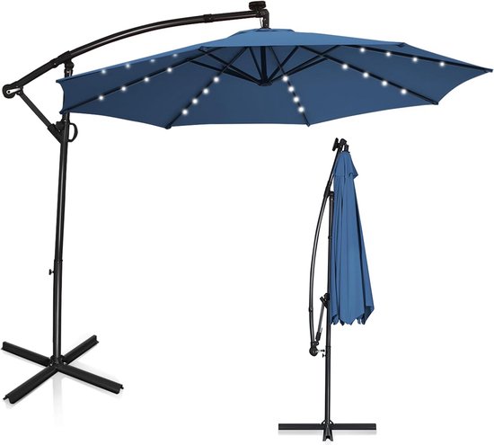 Tubiaz Parasol 350cm zweefparasol, groot led-zonnescherm, incl. aluminium zwengelscherm met standaard, uv-bescherming, parasol, waterdicht, tuinscherm, marktscherm voor balkon, tuin, terras, beige