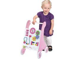 Houten Loopwagen voor Peuters met Kralenframe en Telraam - Loopfiets voor Eerste Stapjes