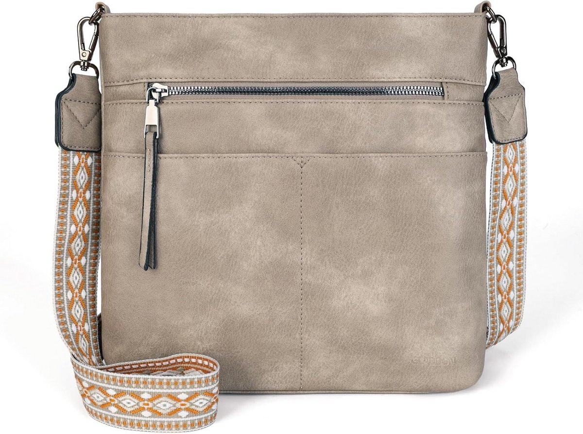 Dames Schoudertas Handtas Casual met Brede Jacquard Schouderband en Meerdere Vakken