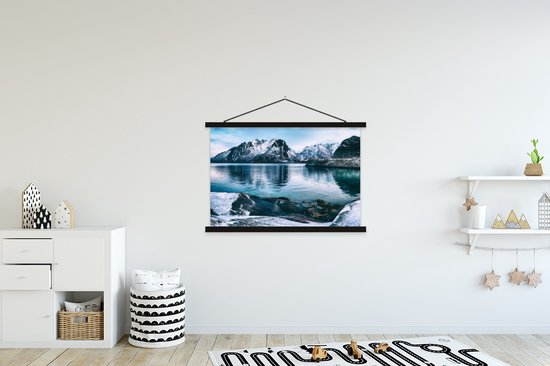 Porte-affiche avec affiche - Affiche scolaire - Hiver - Lac - Neige - 150x100 cm - Lattes noires