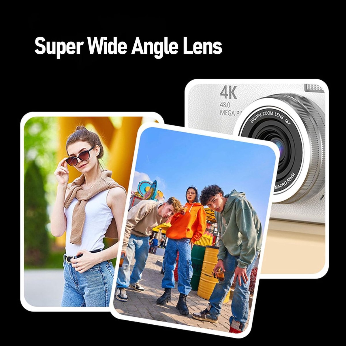 Digitale camera - 4K Digitale Camera 48MP met Flip Screen – Selfiecamera met 8x Zoom + 32GB Geheugenkaart - met 2,4 inch HD-kantelscherm, ingebouwd LED-invullicht - Vlogcamera - digitale camera kinderen - voor tieners en studenten (Wit) thumbnail 4