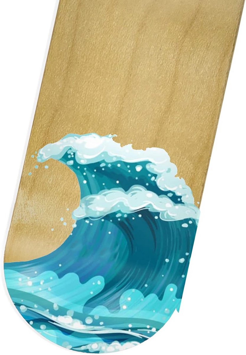 Premium Skateboard Dek met Grafisch Ontwerp Golven 34 mm x 97 mm Voorgeboorde Gaten Inclusief Schuimtape Blauw