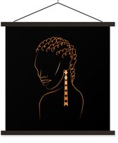Porte-affiche avec affiche - Affiche scolaire - Femme - Boucles d'oreilles d'oreilles - Dessin au trait - Or - Line cm - Lattes noires