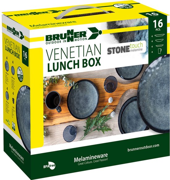 Brunner - Camping Serviesset - Venetian - Lunch Box - 16 delig - Melamine - Vaatwasserbestendig - BPA-vrij — afbeelding 4