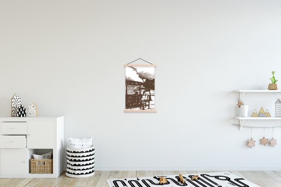 Porte-affiche avec affiche - Affiche scolaire - Plage - Cabane - Palmier - 40x60 cm - Lattes vierges