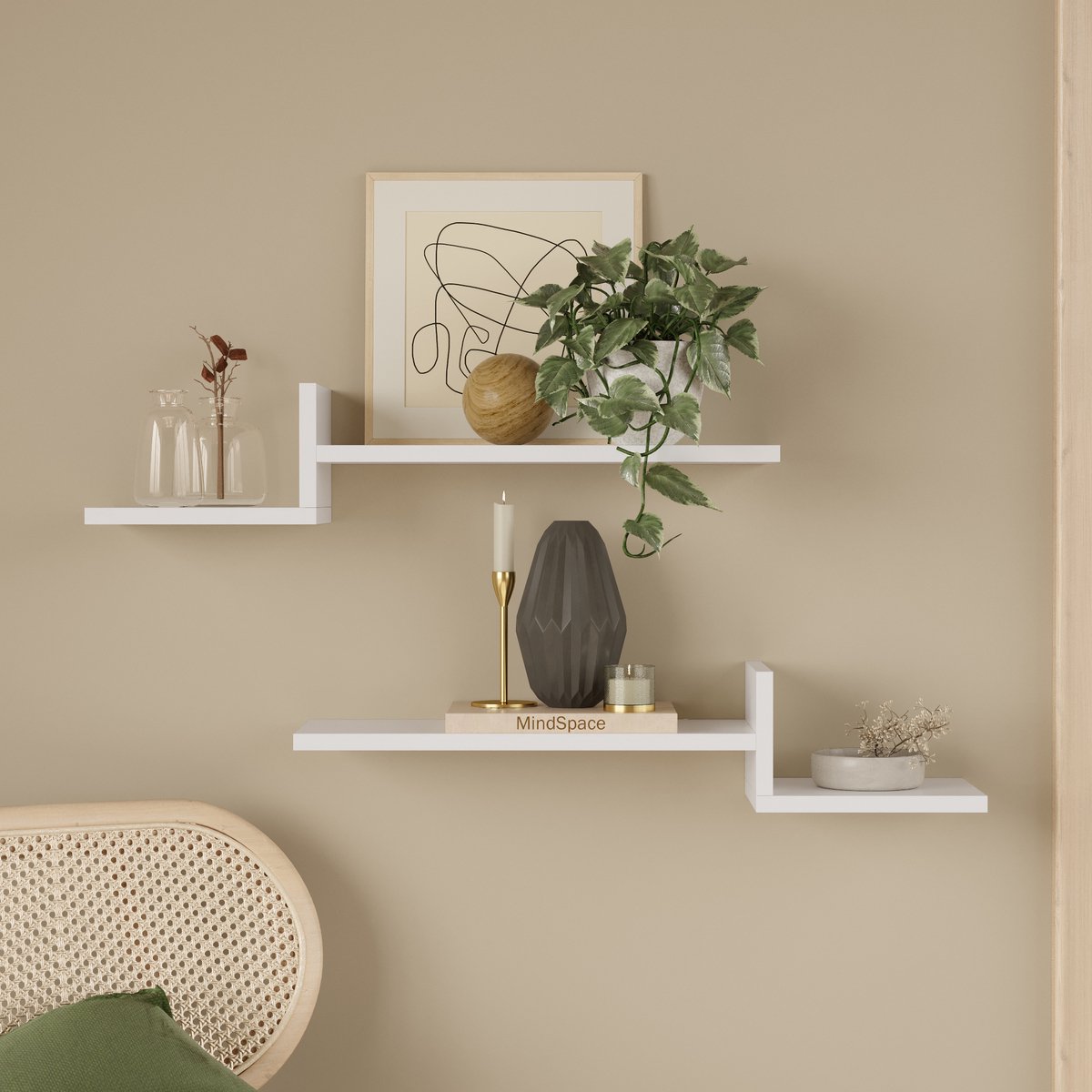 LUNOR® Mykonos – Wandrek – Zwevende Wandplanken Set – Wit – 75 cm
