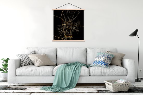Porte-affiche avec affiche - Affiche scolaire - Carte - Bruges - Or - Zwart - 120x120 cm - lattes vierges