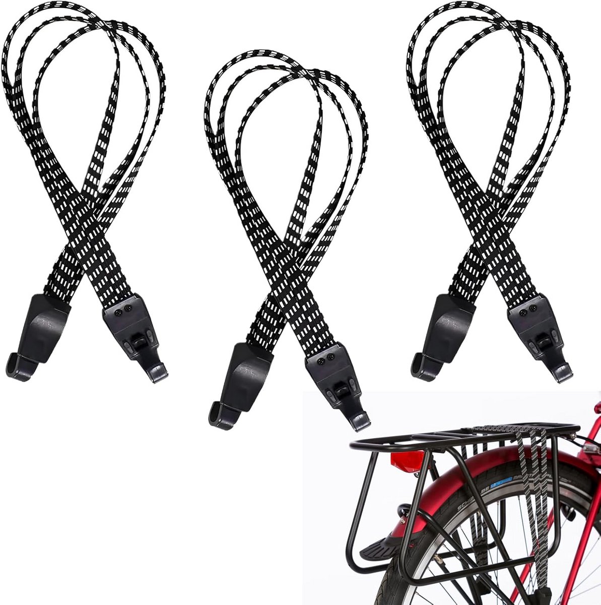 3x Verstelbare Spanbanden 60 cm Nylon voor Fiets, Motorfiets en Bagagezekering