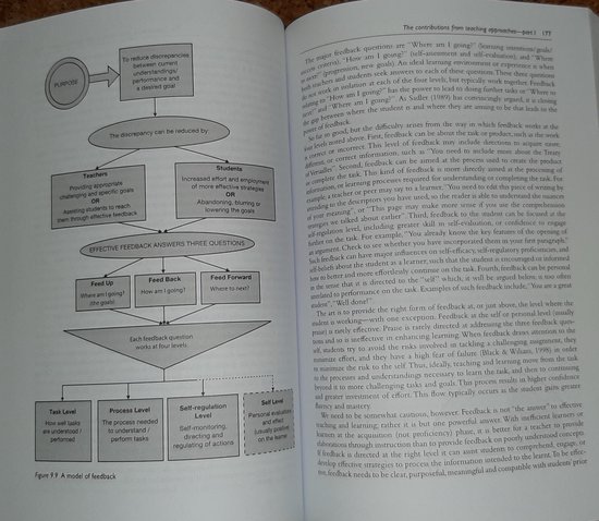 Pagina uit een boek met een diagram over feedback en tekst.