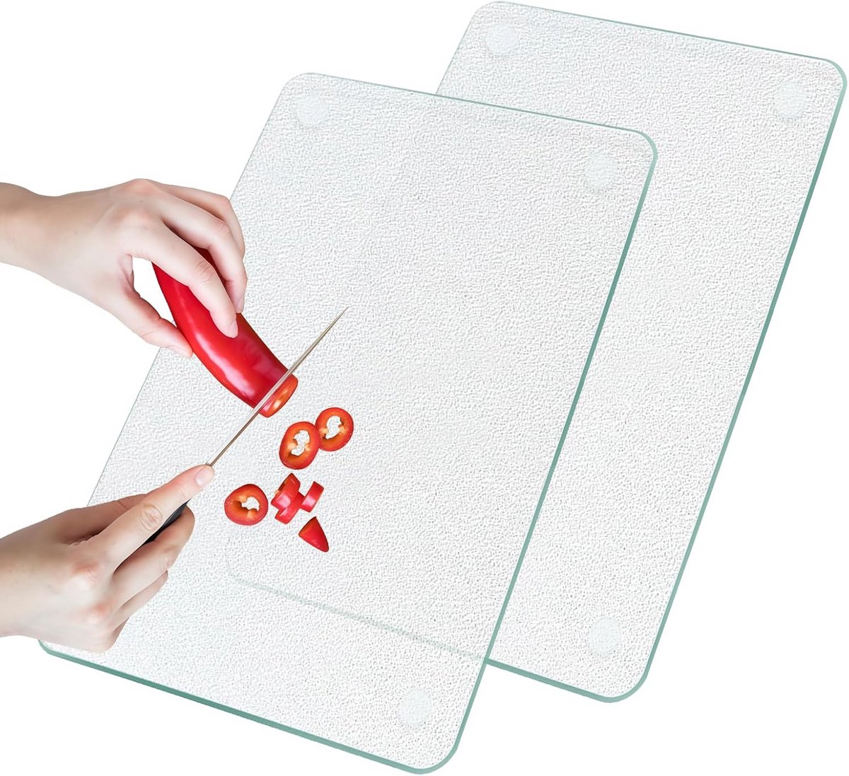 2-delige set glazen snijplanken 20x30 cm met antislip voetjes