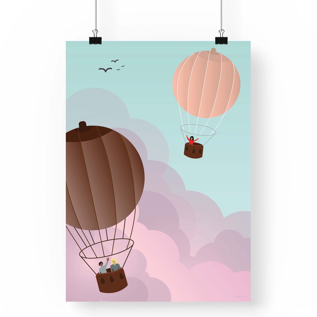 Artprint Heteluchtborsten - Luchtballon illustratie in A4 formaat - Poster heteluchtballonnen in de vorm van borsten