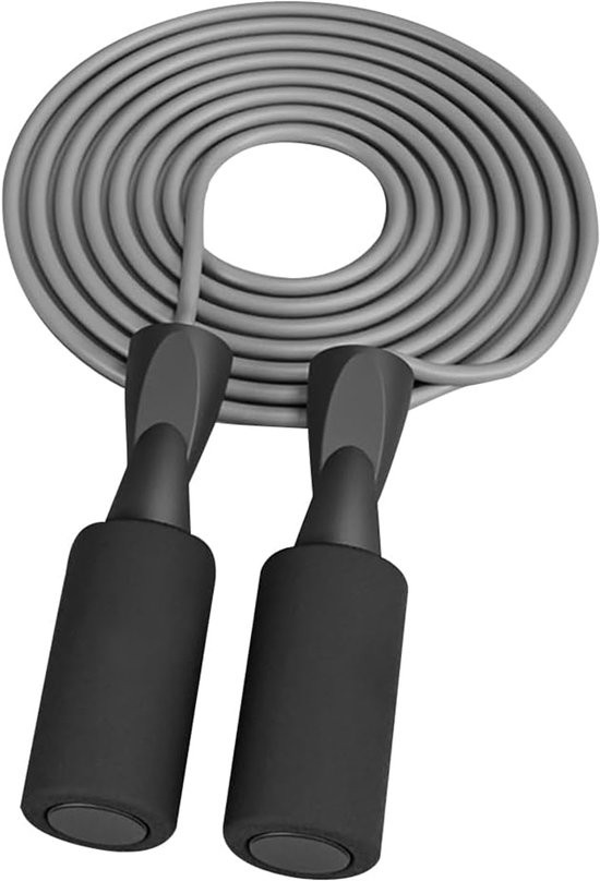 Springtouw voor fitness, verstelbare springtouwkabel met kogellagers, knoopvrij springtouw voor mannen en vrouwen, springtouwtraining met schuimrubberen handgrepen, ideaal voor cardio- en trainingsoefeningen, Zwart