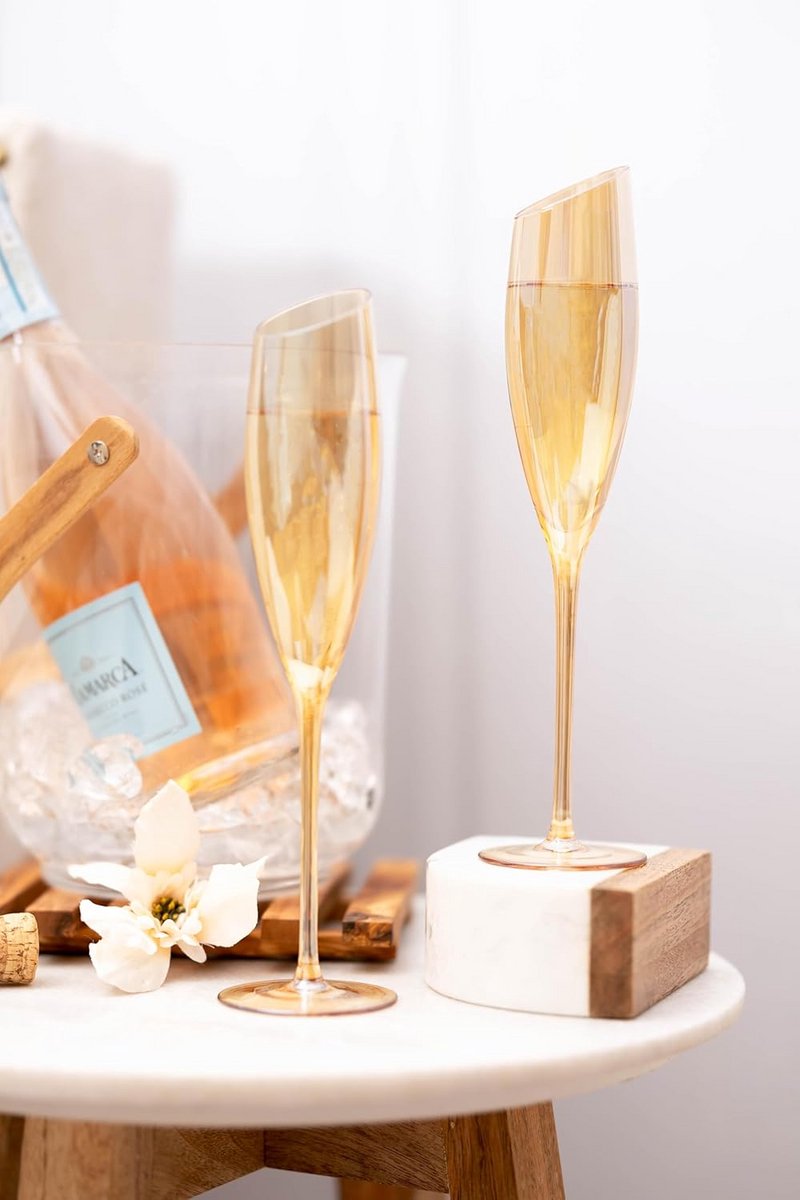 Set van 2 Champagneglazen Luxe Schuin Met Gouden Rand - Feestelijk Glaswerk