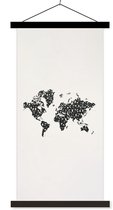 Wanddecoratie - Wereldkaart - Cijfers - Zwart - Schoolplaat - 90x180 cm - Textielposter - Textiel poster