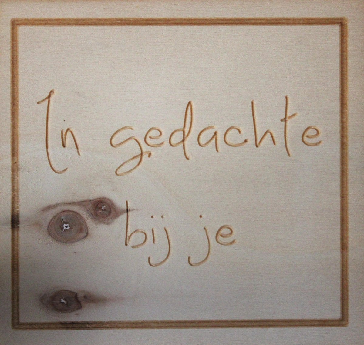 Houten Ansichtkaart - Wenskaart - Wens - Kaart - 15x15cm - In Gedachte Bij Je