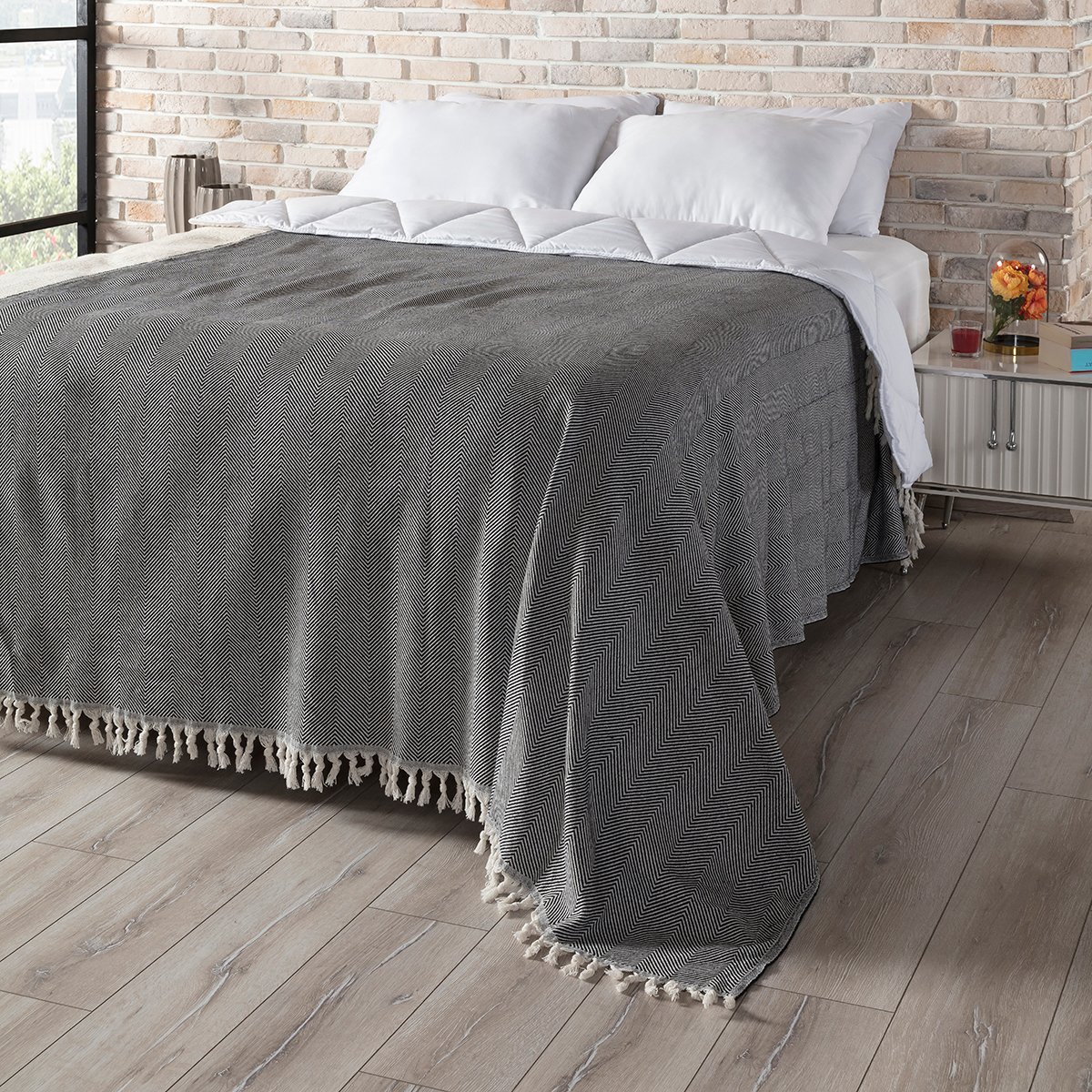 Trimita - Visgraat - Sprei Grand foulard - 100% Katoen - 200x240 cm - Zwart