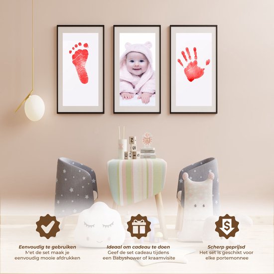 JGR - Baby handafdruk - Baby voetafdruk - Rood -Set - Baby Art - Kraamcadeau - Babyshower Cadeau - Inktafdruk - Pootafdruk Hond & Kat - Inclusief beschrijving Nederlands/Engels van Merkloos — afbeelding 5