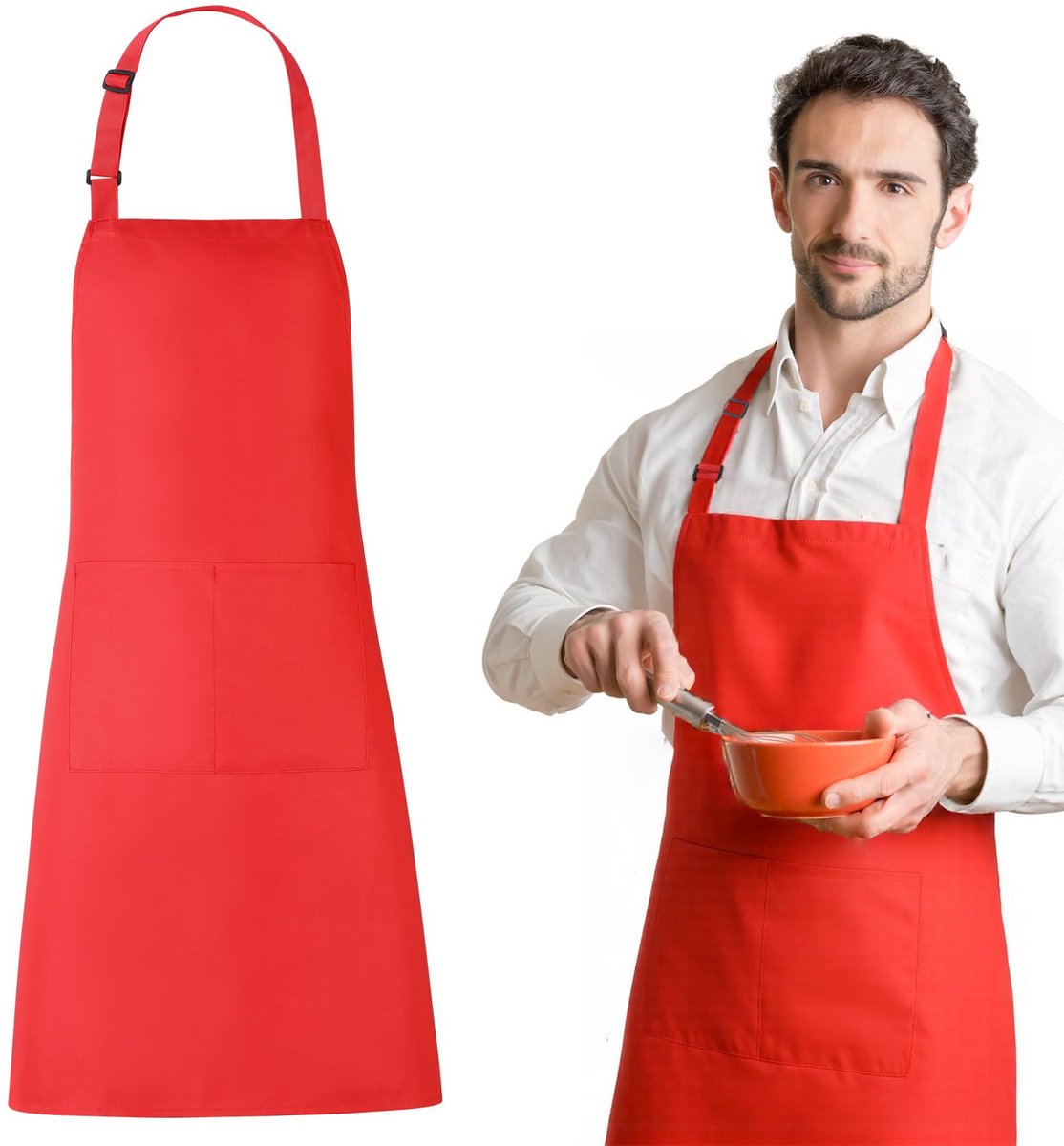 Unyqoos® Uniseks Rood Polyester Schort met Verstelbare Halsband en Twee Zakken