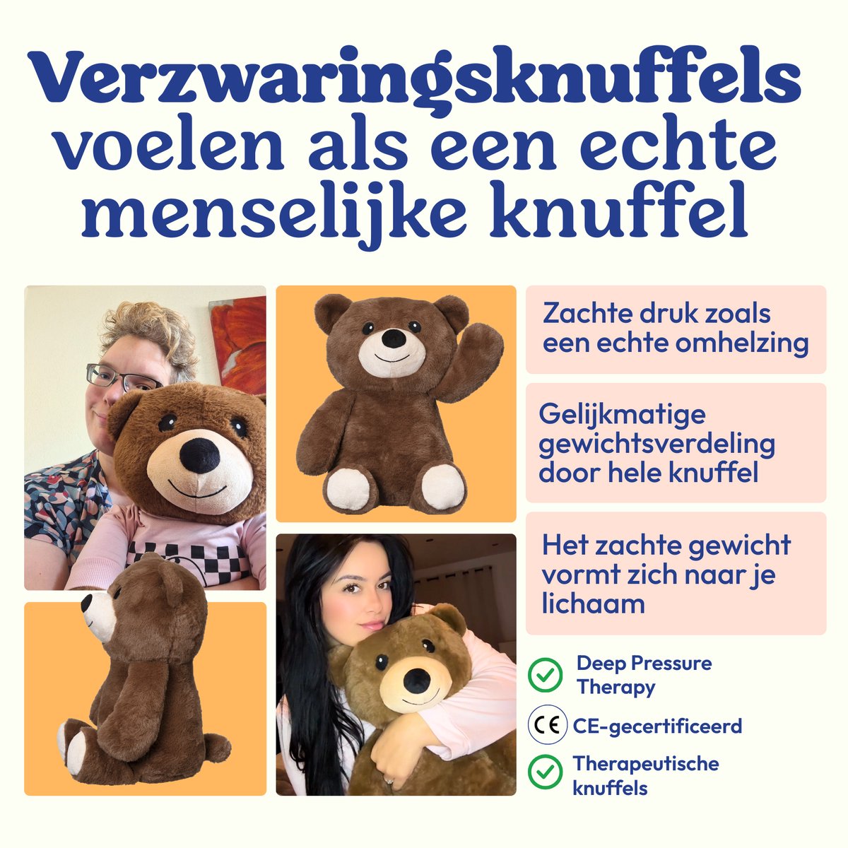 Being Together Verzwaringsknuffel Beer - Verzwaarde Knuffel 2,5kg voor Volwassenen en Kinderen - Therapeutische Beer Knuffel — afbeelding 7
