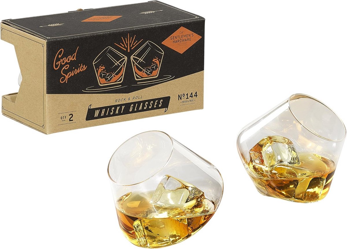 Whiskyglazen set van 2 - Roestvrij staal - 90 mm - Schommelglas