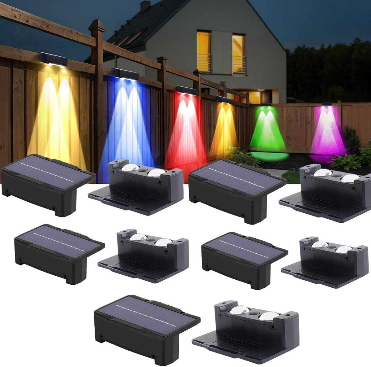 Oplaadbare RGB Buiten Wandlamp op Zonne-energie met 12 Kleuren LED Verlichting voor Tuin e