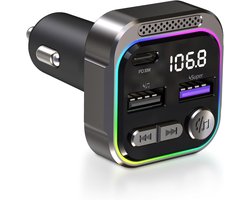 30W MAX Bluetooth-autoadapter, ondersteunt 30W PD en QC3.0 15W snelladen, met FM-transmitter, auto-Bluetooth 5.3, handsfree bellen, LED-indicator en USB-poort.