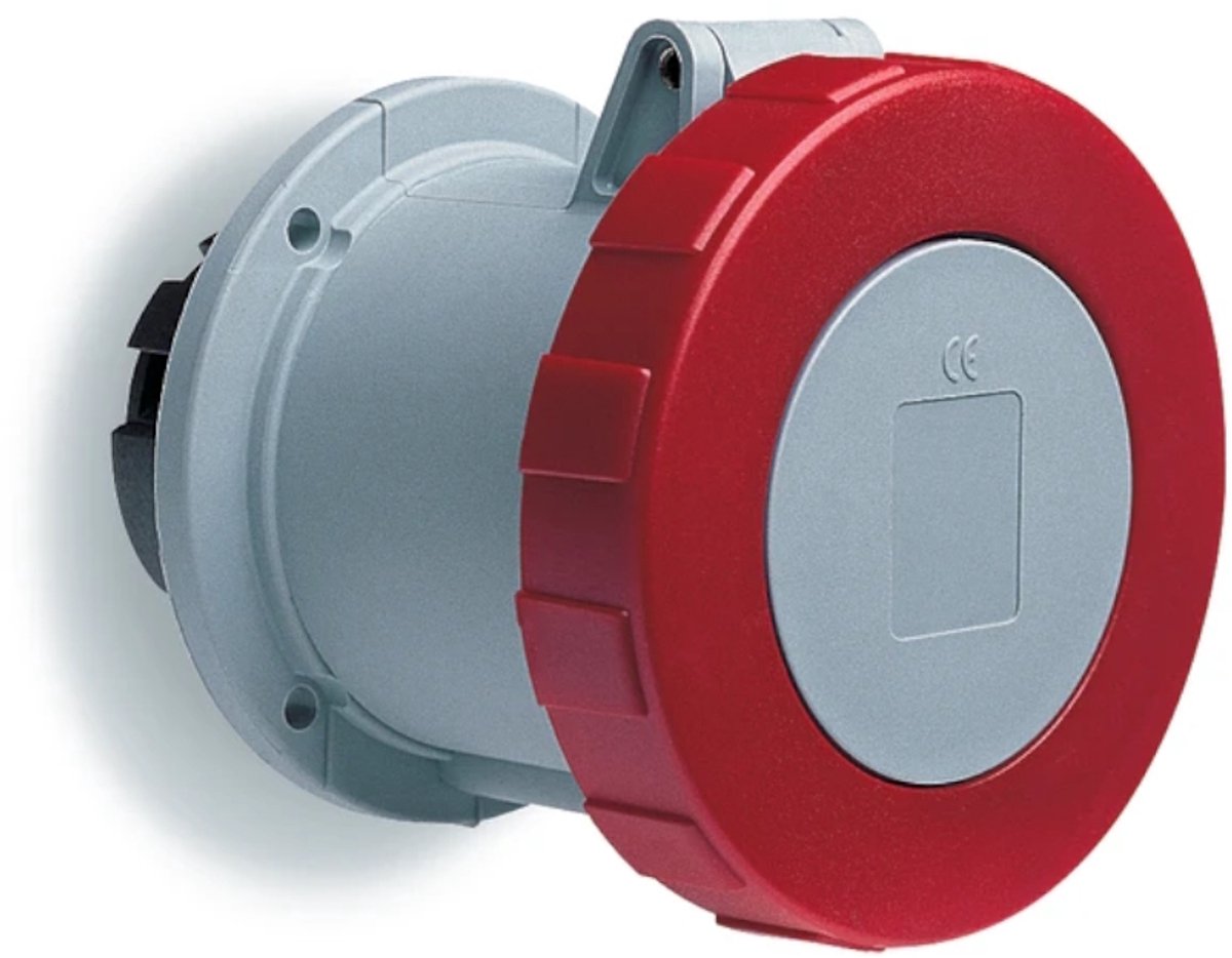 2CMA1 -Amphenol 3Fase Stekkerdoos Wall Socket 63A CEE 463-6 IP67 3P+N+E Female Panel Mounted Socket-Outlet, 63A, 415V, 6H, IP69K