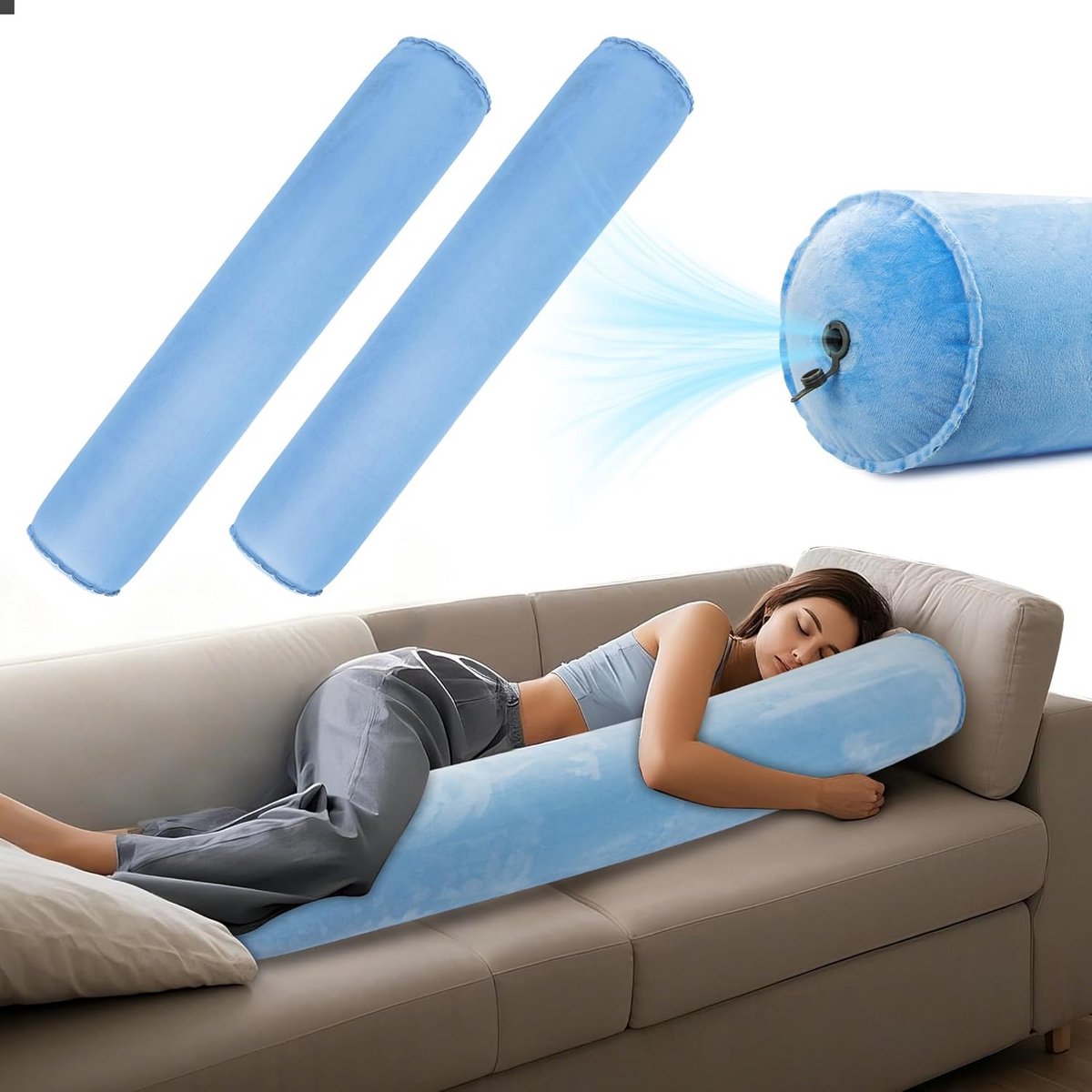 Opblaasbaar Zijslaapkussen voor Comfortabel Slapen - Lichaamskussen 120x20 cm