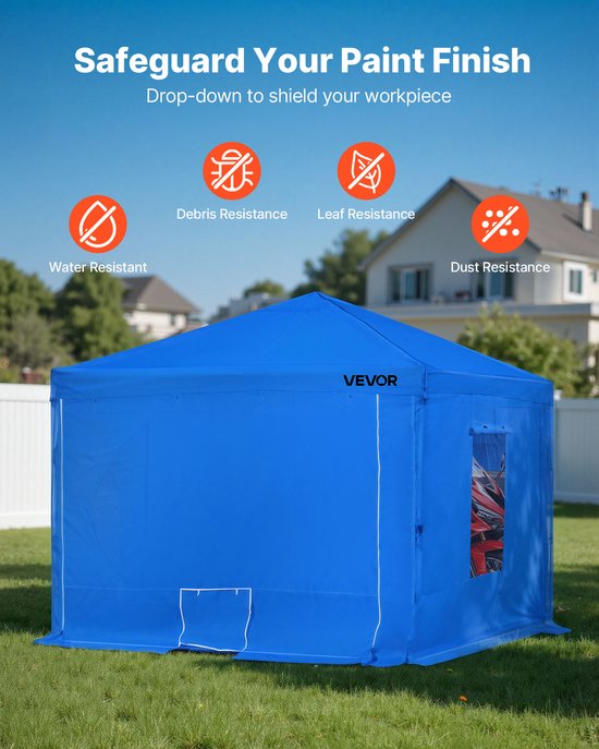 VEVOR Draagbare Spuitcabinetent (293x293x181 cm) Spuitcabinetent voor Spuiten, Waterdicht en Opvouwbaar met 2 Gaaszijramen voor Auto-onderdelen, Meubels, Motoren, Spatbescherming, Blauw van Vevor — afbeelding 4