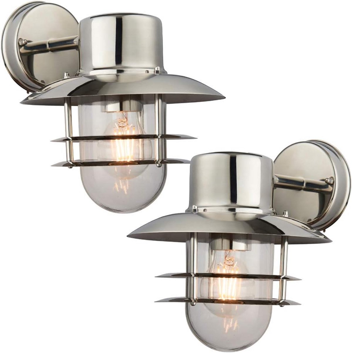 2 Stuks Wandlamp Buiten RVS Met Glas Downlight IP44 Modern
