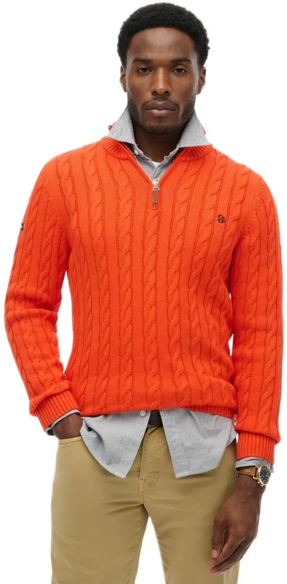 Superdry Biologisch Katoenen Klassieke Kabel Halve Rits Trui Heren Sweaters Oranje