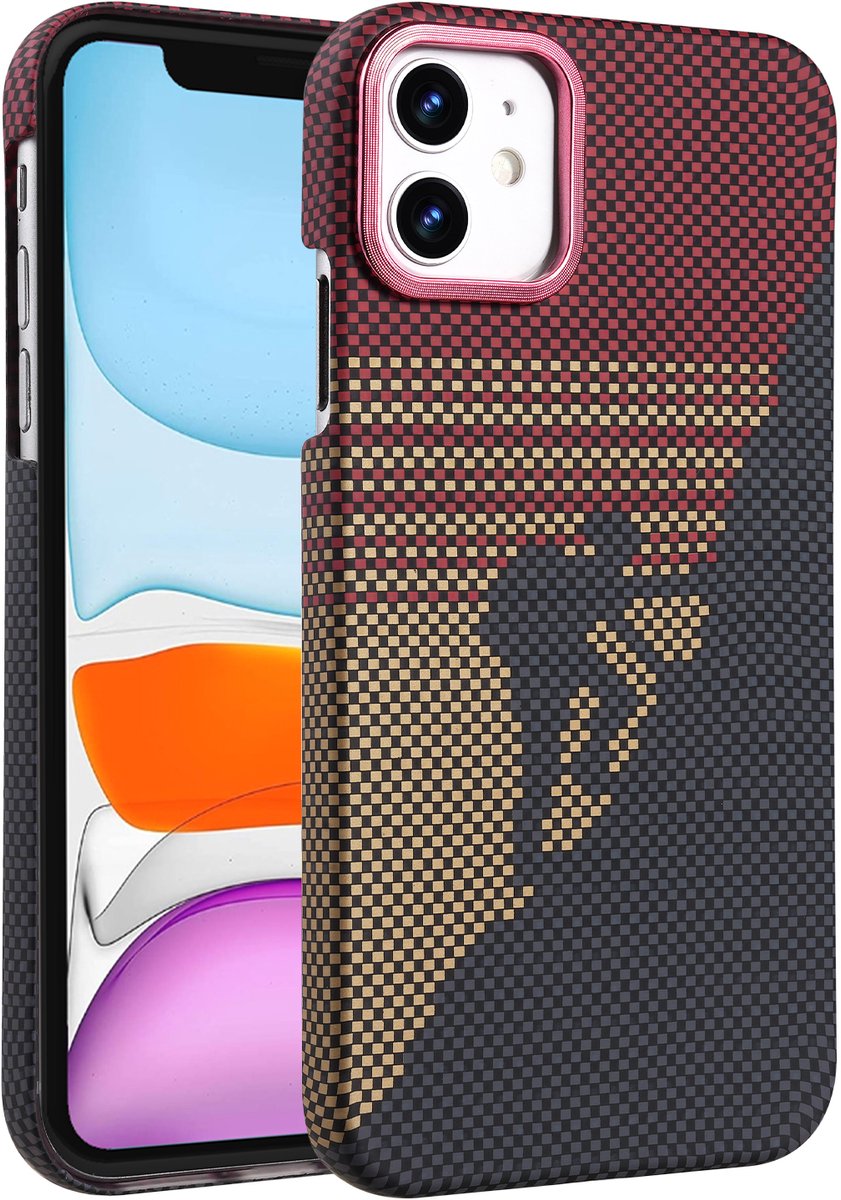 Hoesje Geschikt voor iPhone 15 Plus Hoesje Rood - Carbon Hoesje Geschikt voor MagSafe iPhone 15 Plus - Shockproof Back Cover