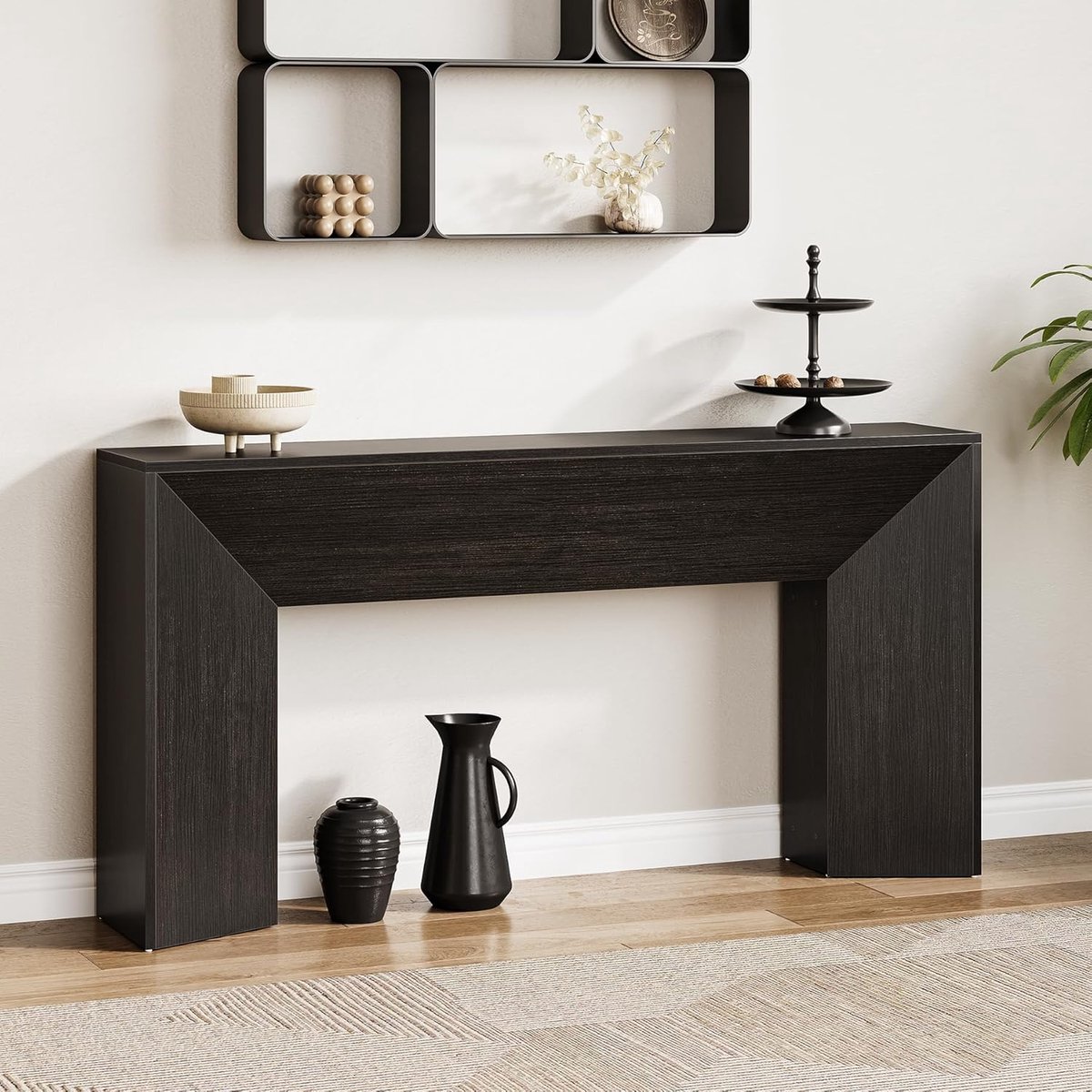 Tribesigns Consoletafel - Sidetable - Console - Haltafel - MDF - Zwart - Industrieel - 160 x 30 x 82 cm - Console Tafel voor Hal, Woonkamer, Entree