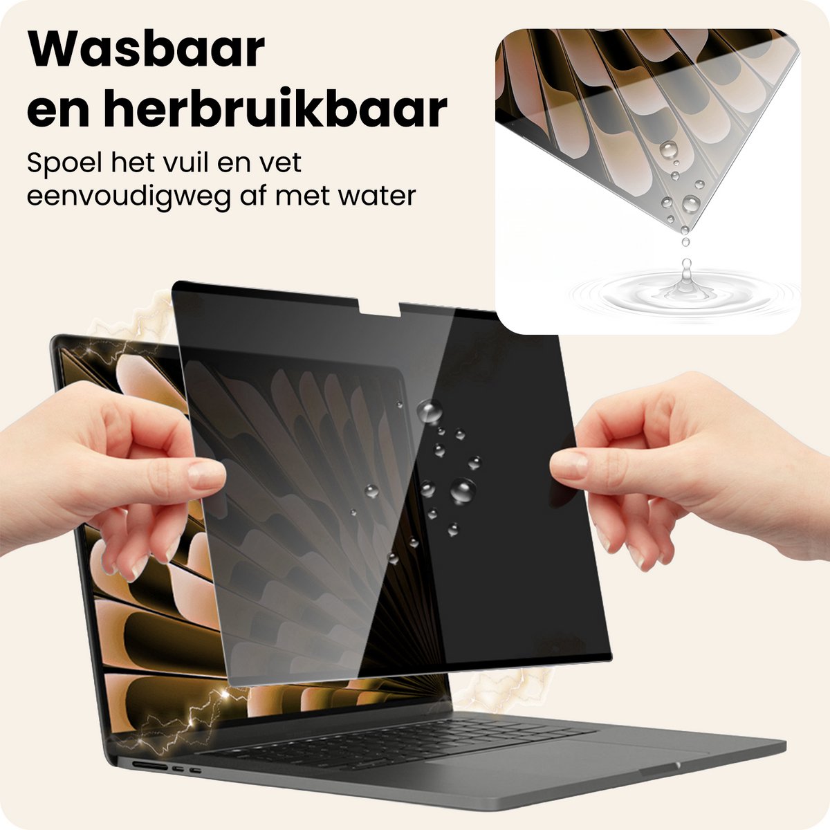 Privacy screenprotector MacBook Air 13.6 inch magnetisch, krasbestendig, inkijkbeperkend filter, slank design - Afbeelding 5