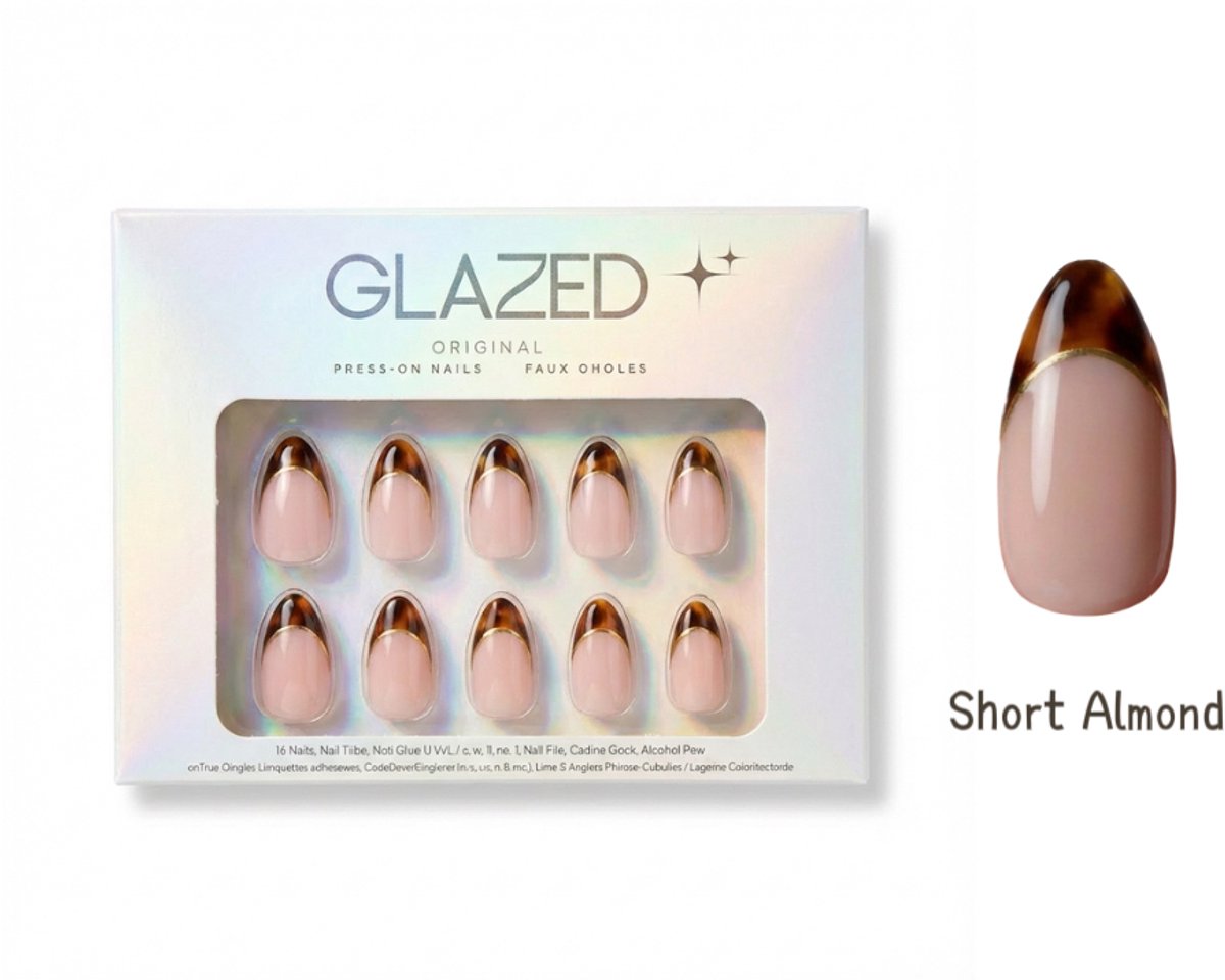 Glazed Original - Press On Nails - French Tortoise - Short Almond - 30 Nagels