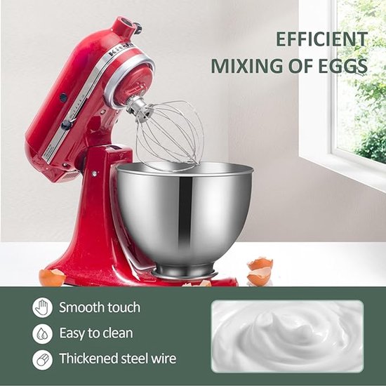 Geschikt Voor Kitchenaid K45ww Rvs Draadgarde - 6-Draads Garde - Garde - Vaatwasmachinebestendig - Taart Mayonaise Garde - Roestvrijstalen Opzetstuk Eierklopper - Mixeronderdelen - Zilver van Merkloos — afbeelding 3