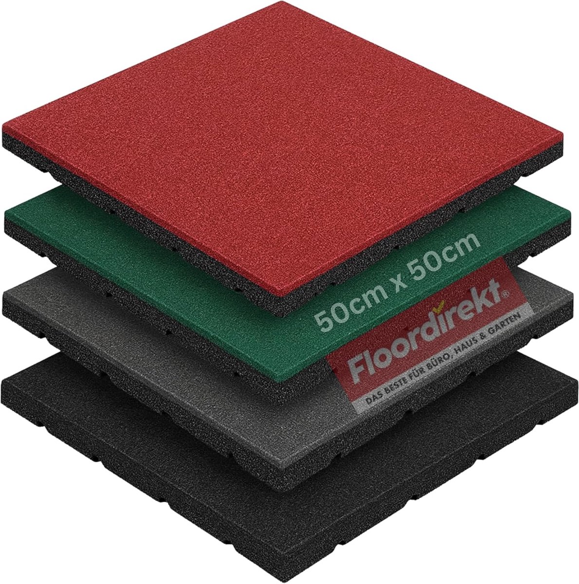 FLOORDIREKT Universele Beschermmat Play Protect - Valbeschermingsmat - 50 x 50 x 3 cm - Grijs - Weerbestendige Vloerbeschermingsmat - Rubberen Mat - Antislip Oppervlak met Drainage