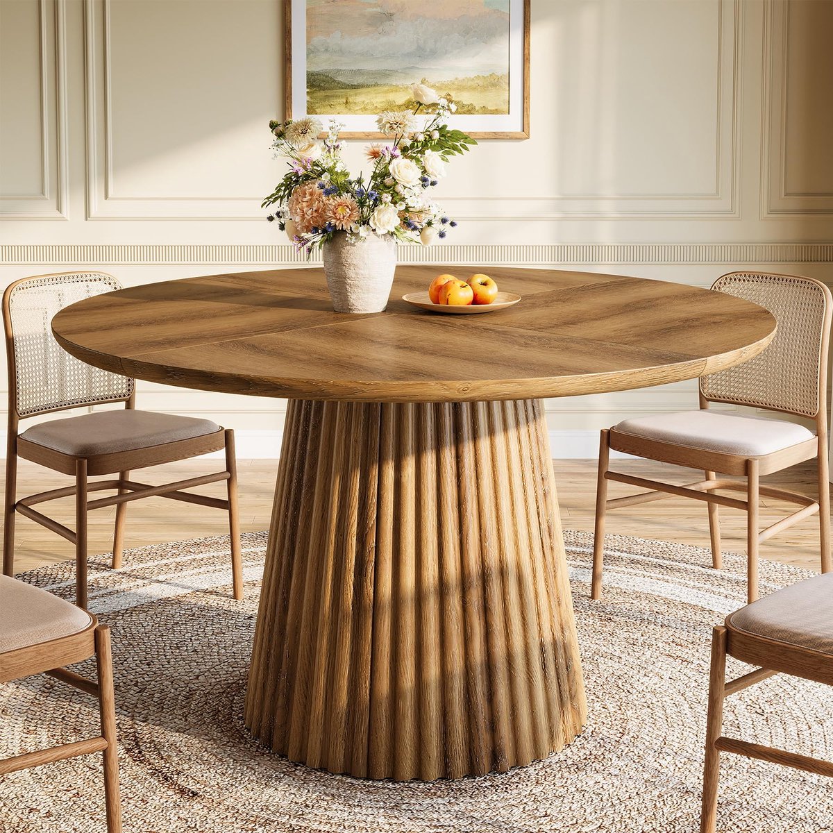 LITTLE Trees Boerderijstijl Eettafel - 120 X 76 X 120 cm - Ronde Houten Tafel - Voor Eetkamer, Keuken & Woonkamer - Bruin – foto 2