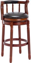 Koeienhuid Top Leren Houten Bar Krukken, 360 Graden Draaibare Bar Stoel met Rugleuning, Bar Hoogte en Counter Hoogte Bar Krukken voor Thuis, Keuken, Eetkamer en Bar- Zwart