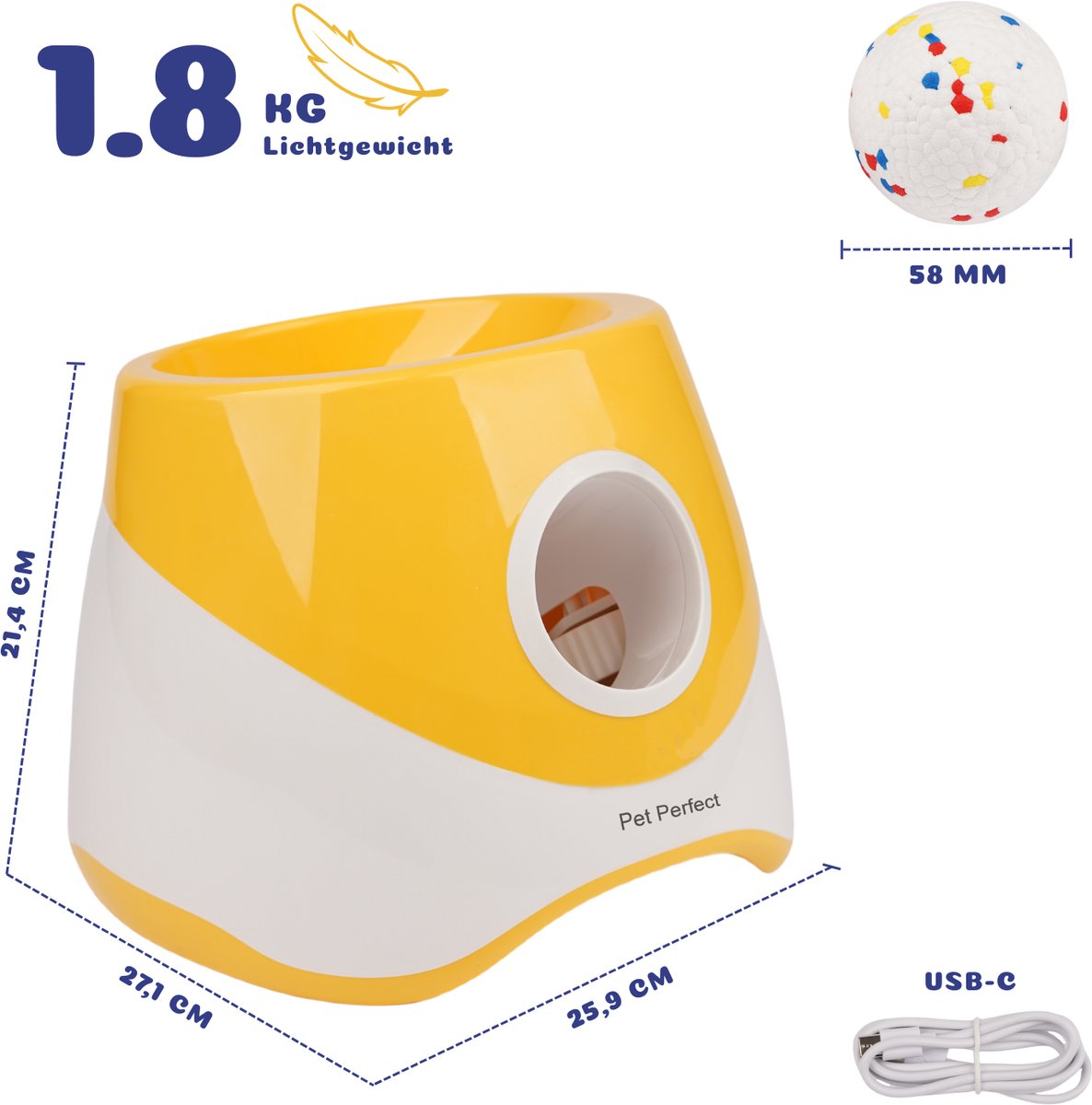 Pet Perfect Automatische Ballenwerper M - Hondenspeelgoed - Oplaadbaar - Incl. 3 ETPU ballen - 3 Werpafstanden - Geel thumbnail 4