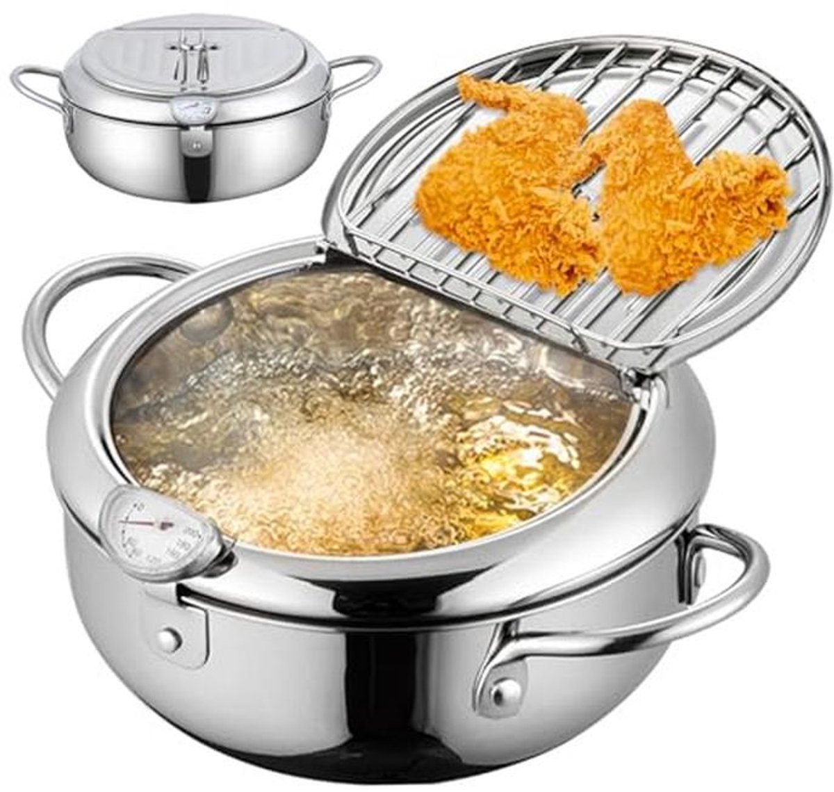 Japanse Tempura Friteuse - 3,2L Diepe Koekenpan met Temperatuurregeling en Afdruiprek