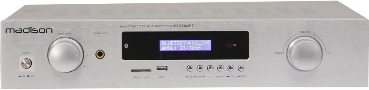 Stereo HI-FI Versterker 100W RMS met Bluetooth en USB-SD