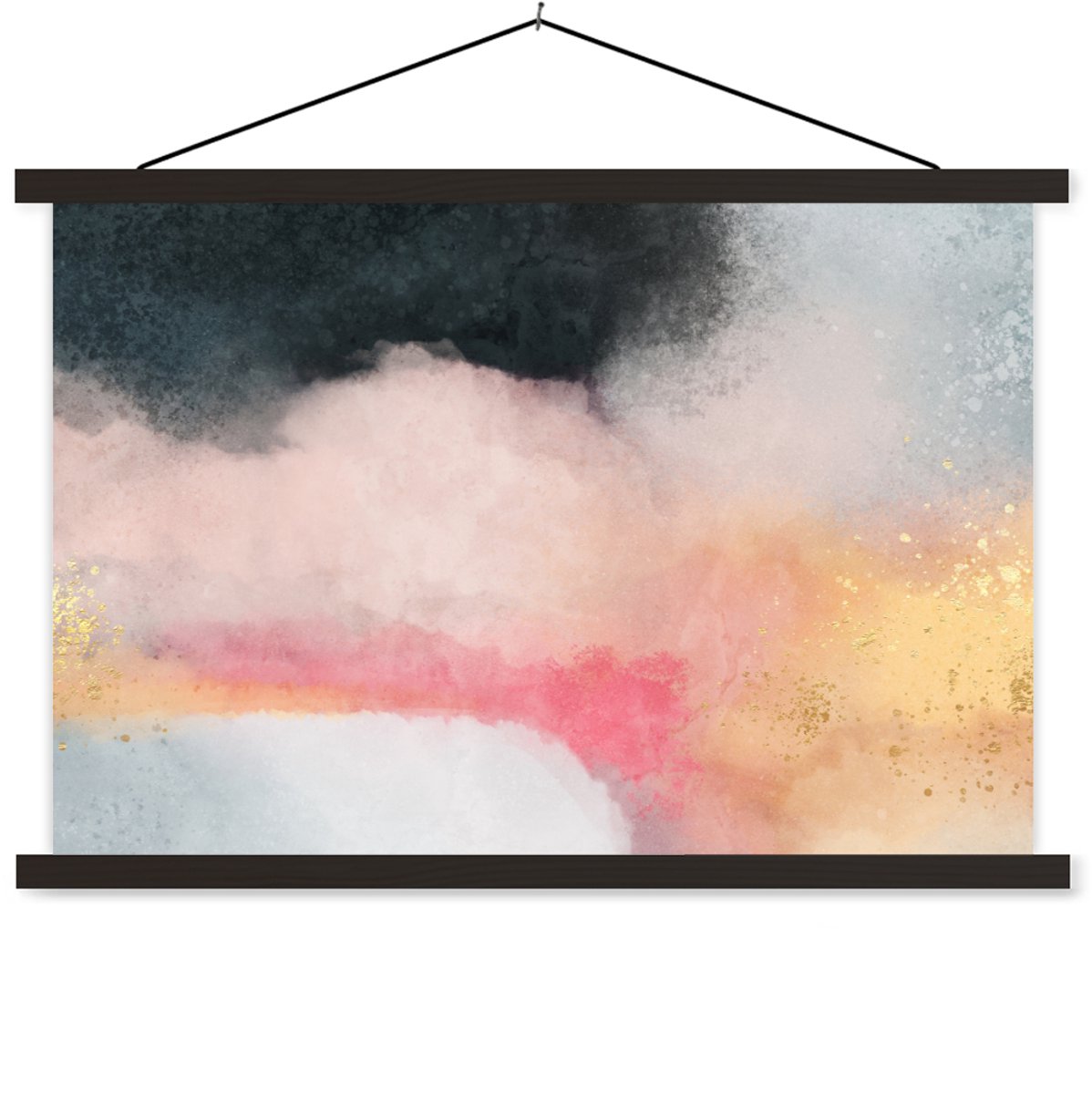 Posterhanger incl. Poster 60x40 cm - Schoolplaat - Verf - Abstract - Design - Textielposte