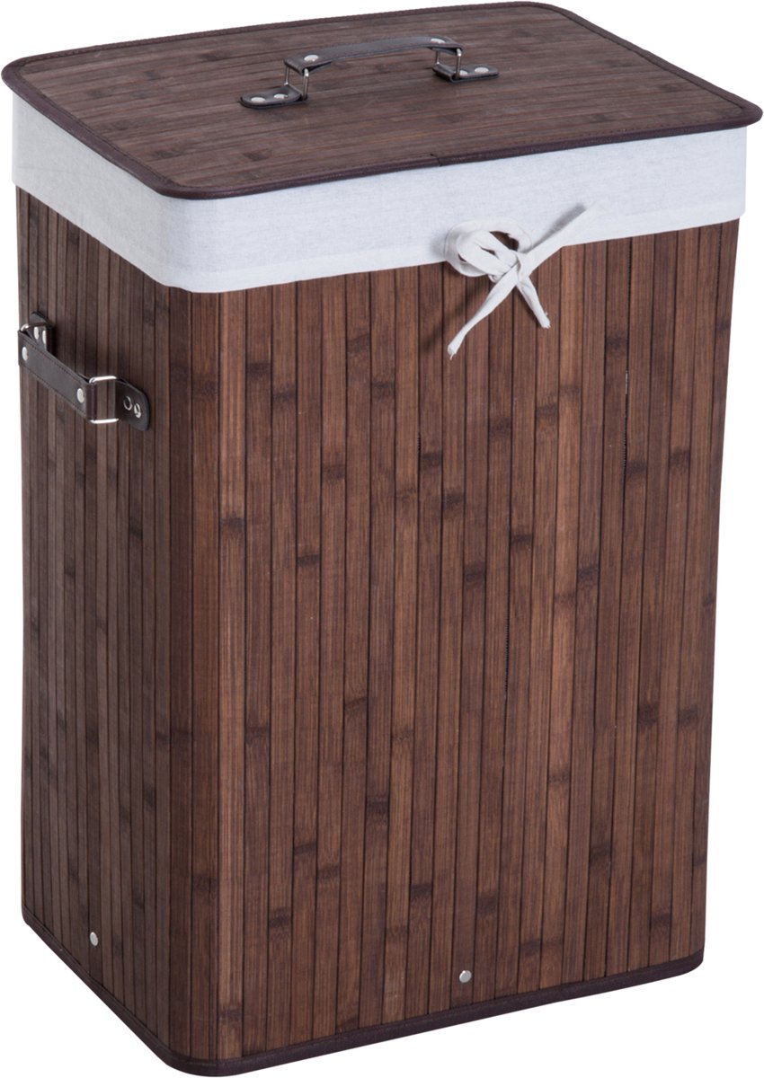 Waskorf - 40 x 30 x 60 cm - Vouwbaar Wasmand met Deksel - 72L - Bambus - Donkerbruin